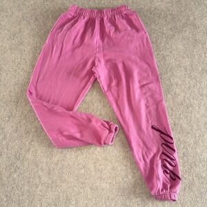 PINK Victoria's Secret Women Small Pink Fleece Jogger Sweatpants Script Logo Y2K